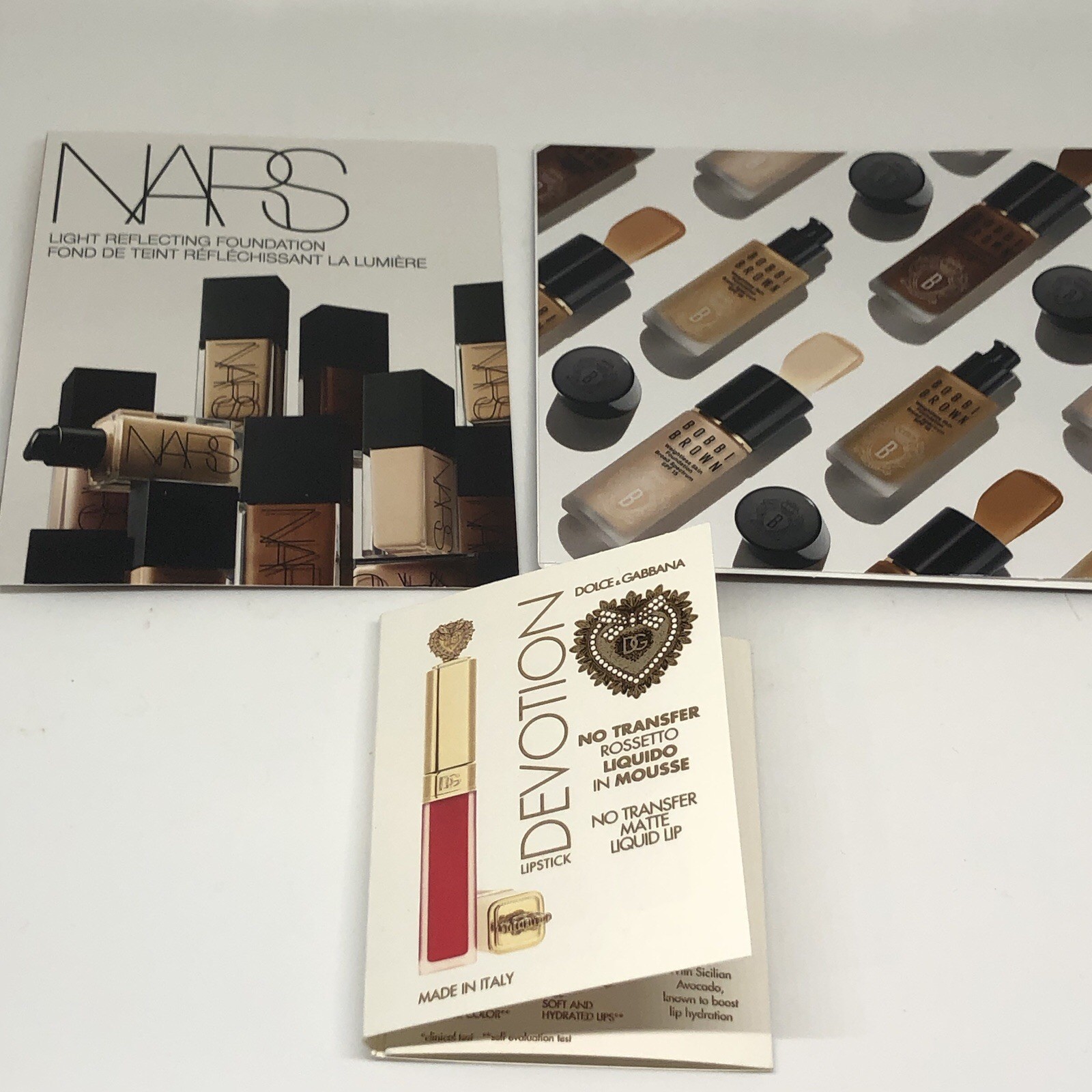 Makeup Samples Nars Bobbi Brown Foundation Dolce & Gabbana Devotion Lipstick