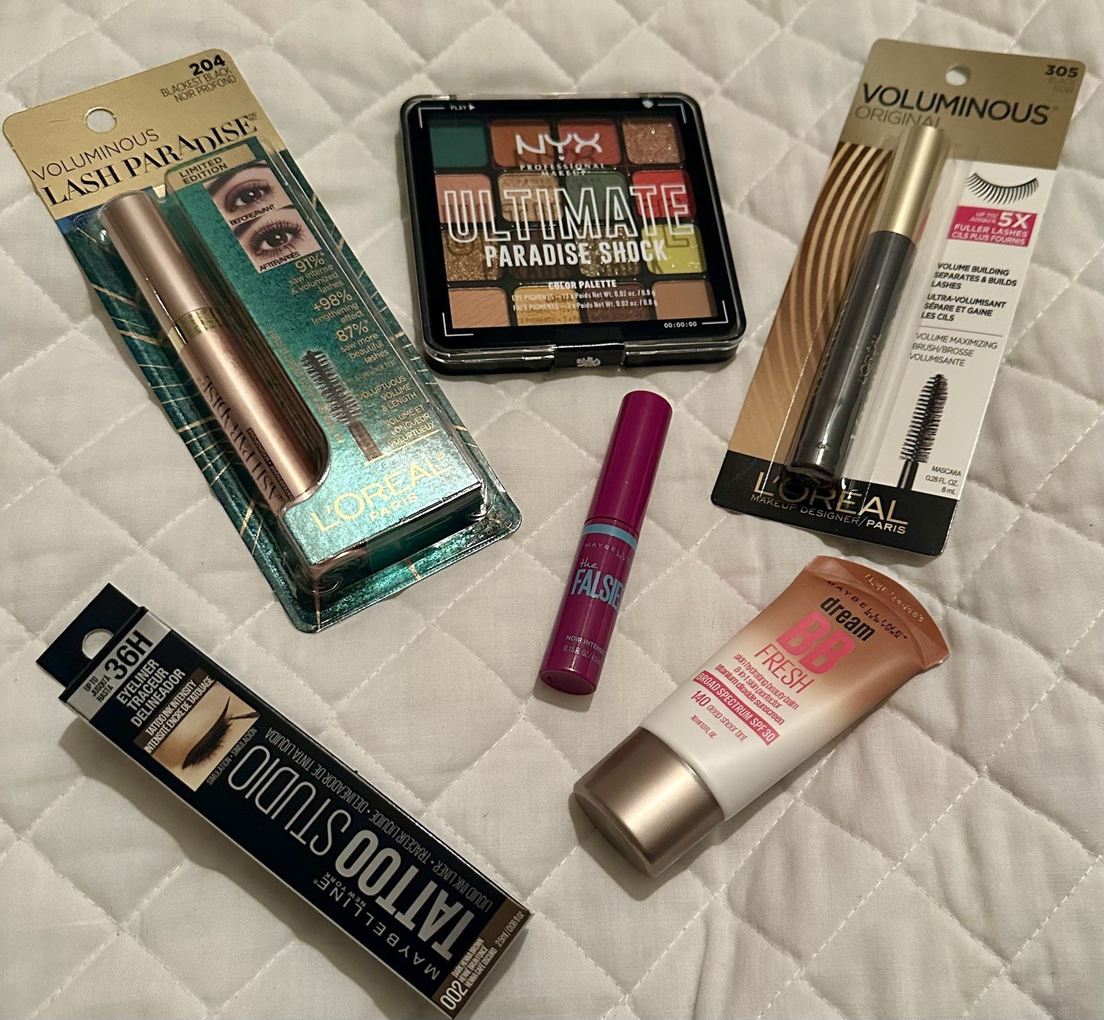Mixed Lot Makeup Bundle L’ORÉAL Mascara NYX Eyeshadow MAYBELLINE Liner 6 Pc