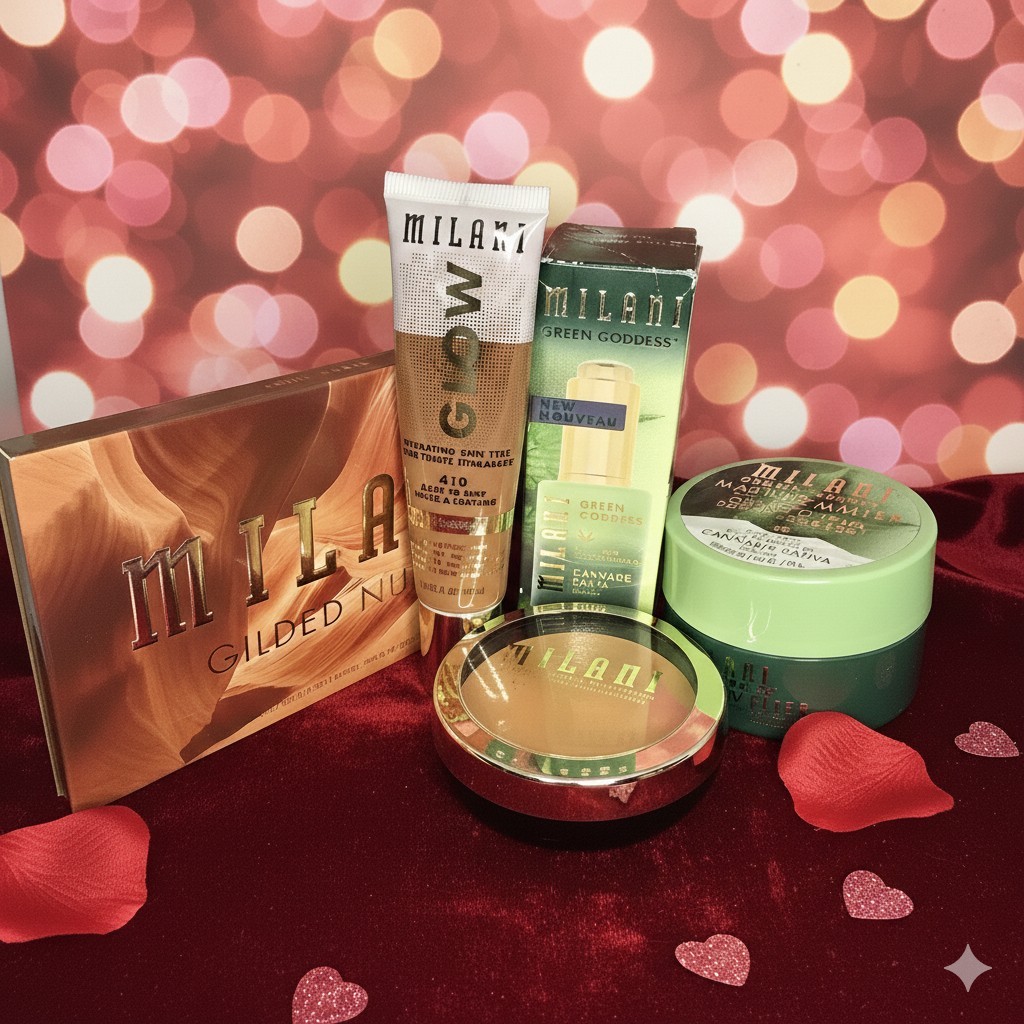Milani 5pc Makeup Set Gilded Nude Palette Skin Tint 410 Glow Oil Cleansing Balm