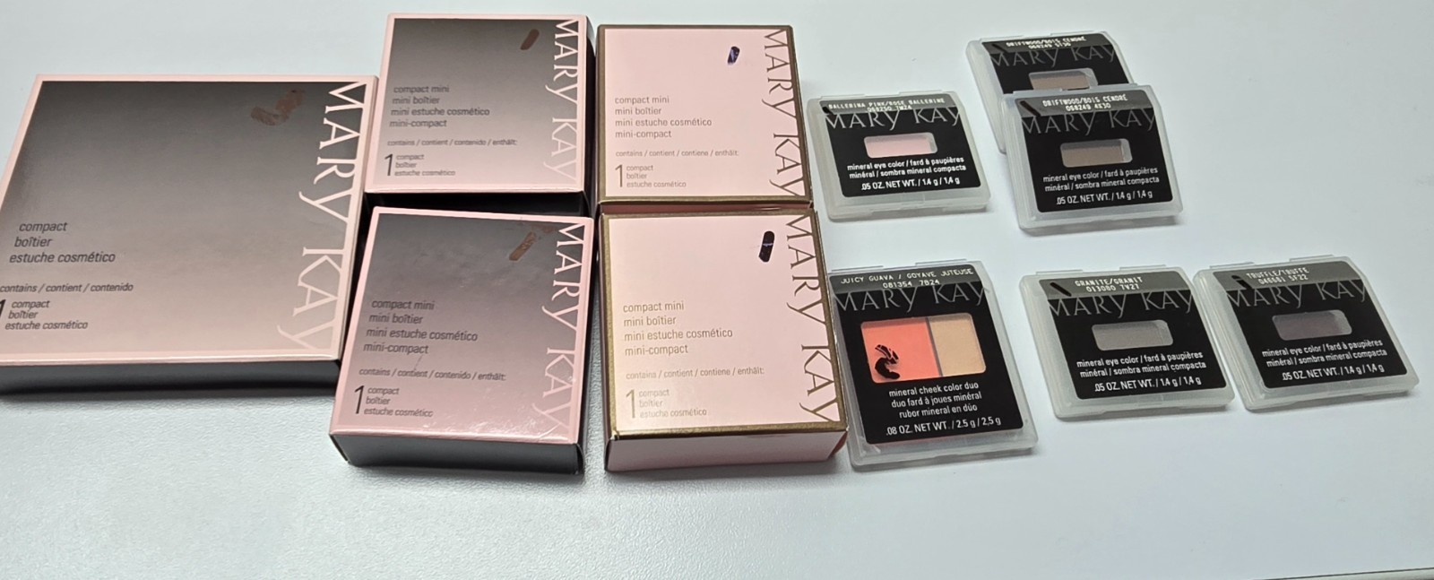 LOT OF 11 – Mary Kay Mixed Mini/Large Compact – Rose Gold/Black & Eye Colors