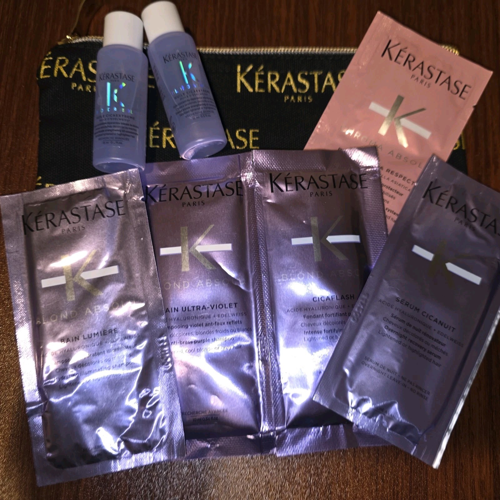 KERASTASE BLOND ASOLU SAMPLE Packet LOT WITH MAKEUP BAG