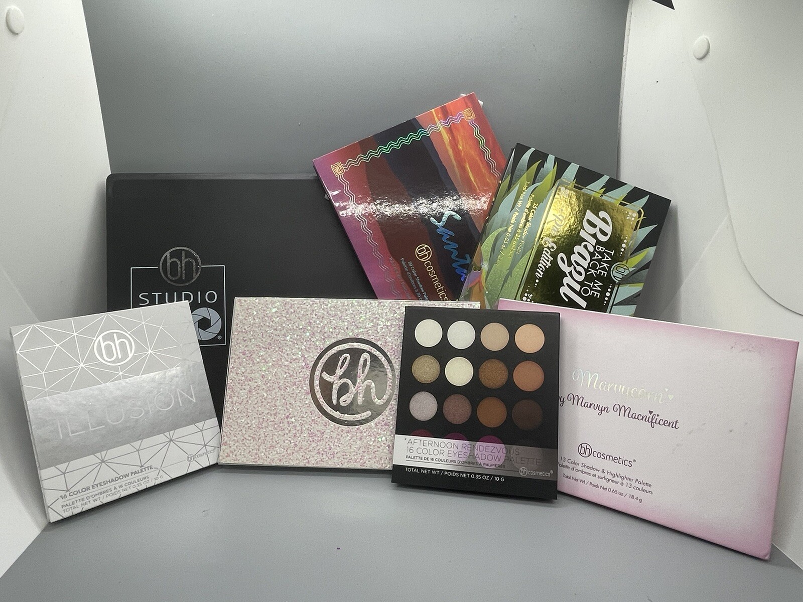 lot of 14 BH Cosmetics Face & Eye Shadows Pallete ,liquid Lipstick & Bag • NEW