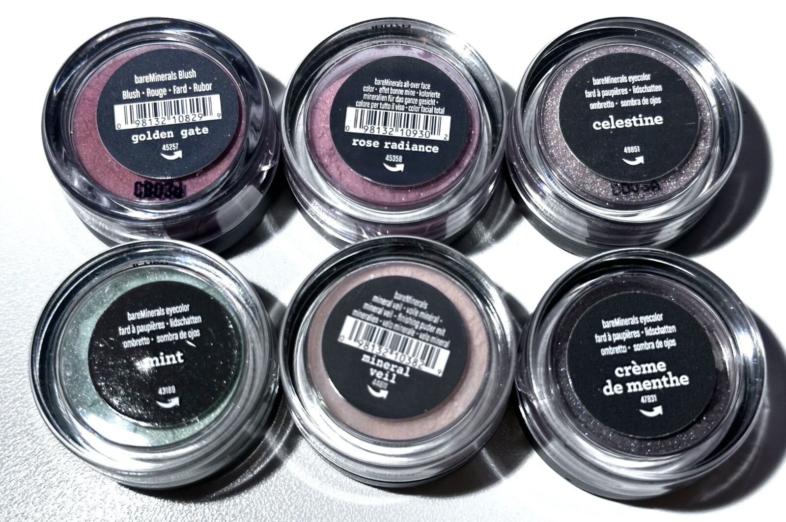 6 Mini Size bareMinerals .01 oz / .28 g Eye, Radiance, Blush, Mineral Veil