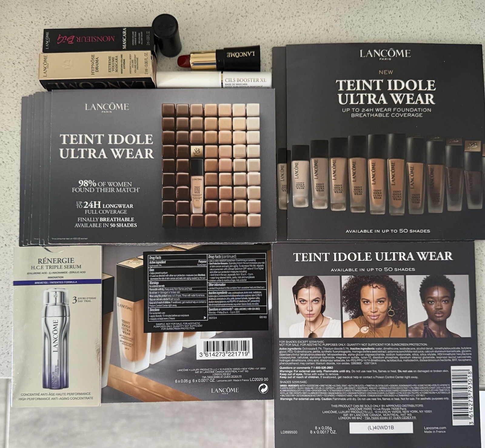Lancome Paris Lot Foundation Genifique Red Lipstick Cils Booster XL Mascara Etc.