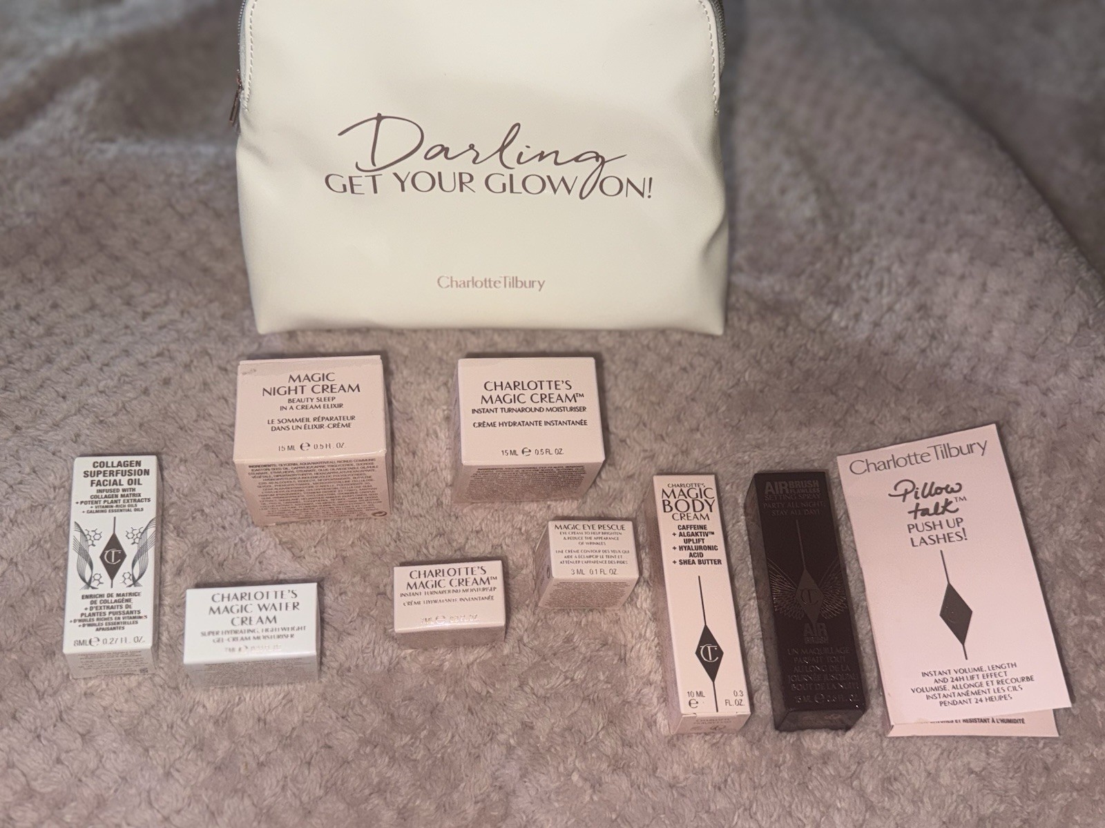 Charlotte Tilbury Makeup Mixed Lot Sample Size Magic Creams, Mascara & Glow Bag