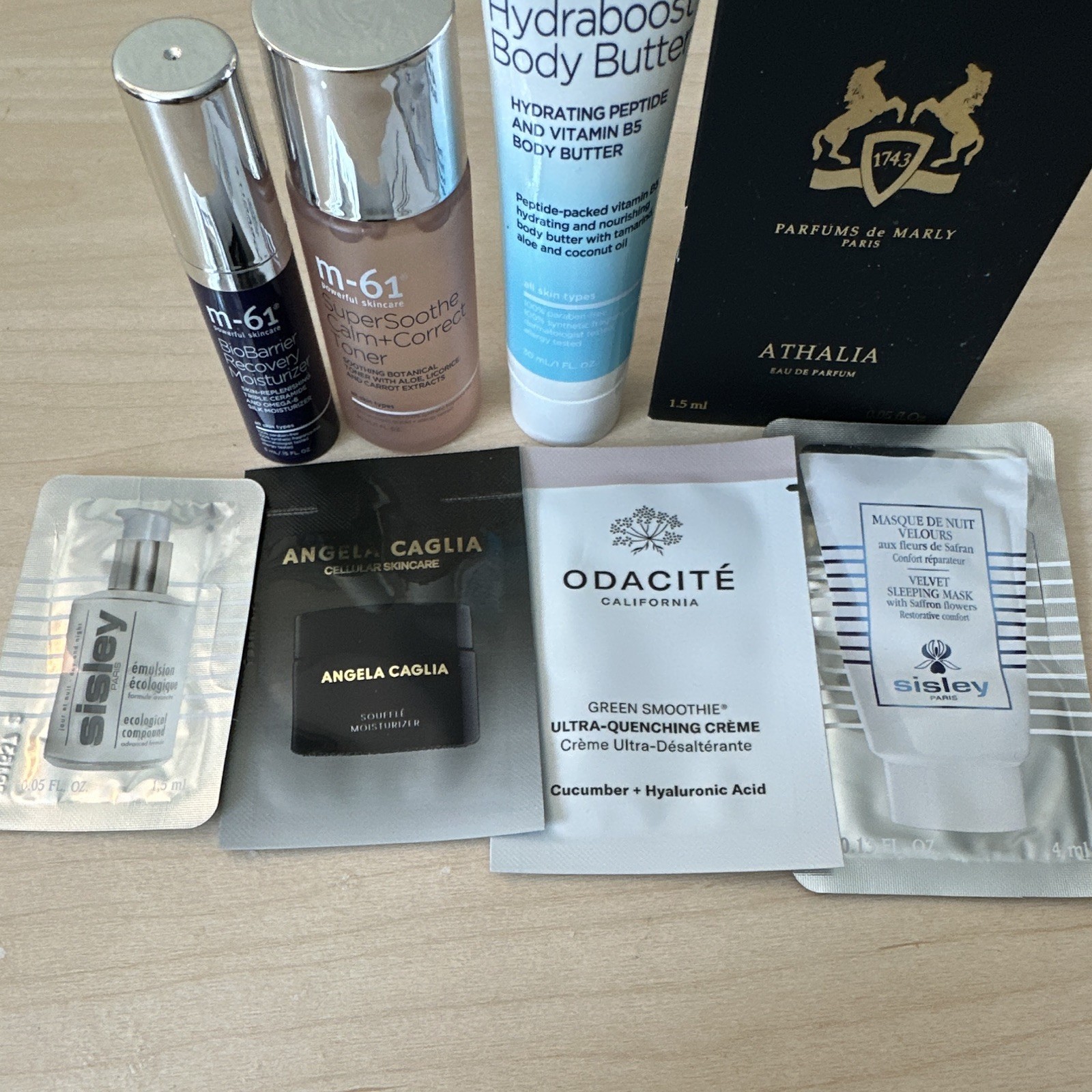 Assorted Sample Beauty Lot: m-61 Skincare, Parfums de Marly Athalia, Odacité