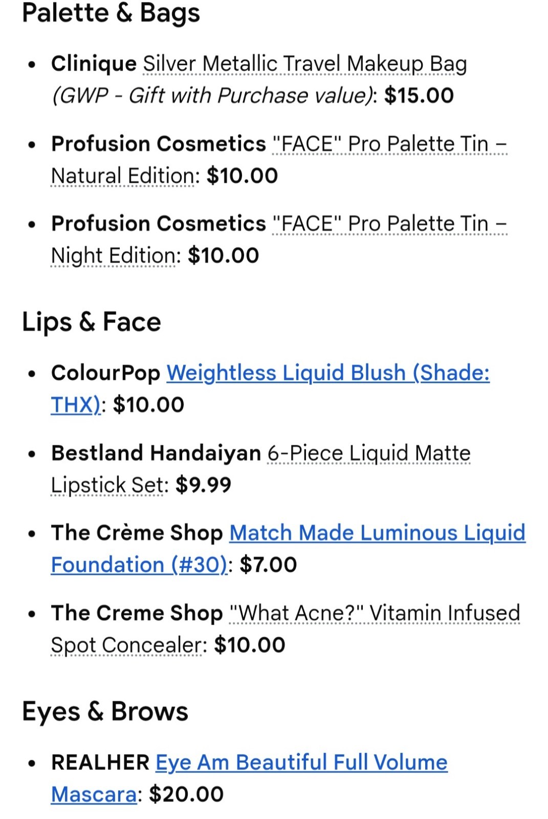 Huge Makeup & Skincare Bundle 17-Pcs! ColourPop, The Crème Shop, REALHER NEW