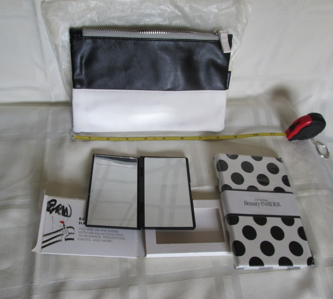 Black & White Leather SEPHORA MAKE UP Bag Polka Dot Notebook JOURNAL/ Pen MIRROR