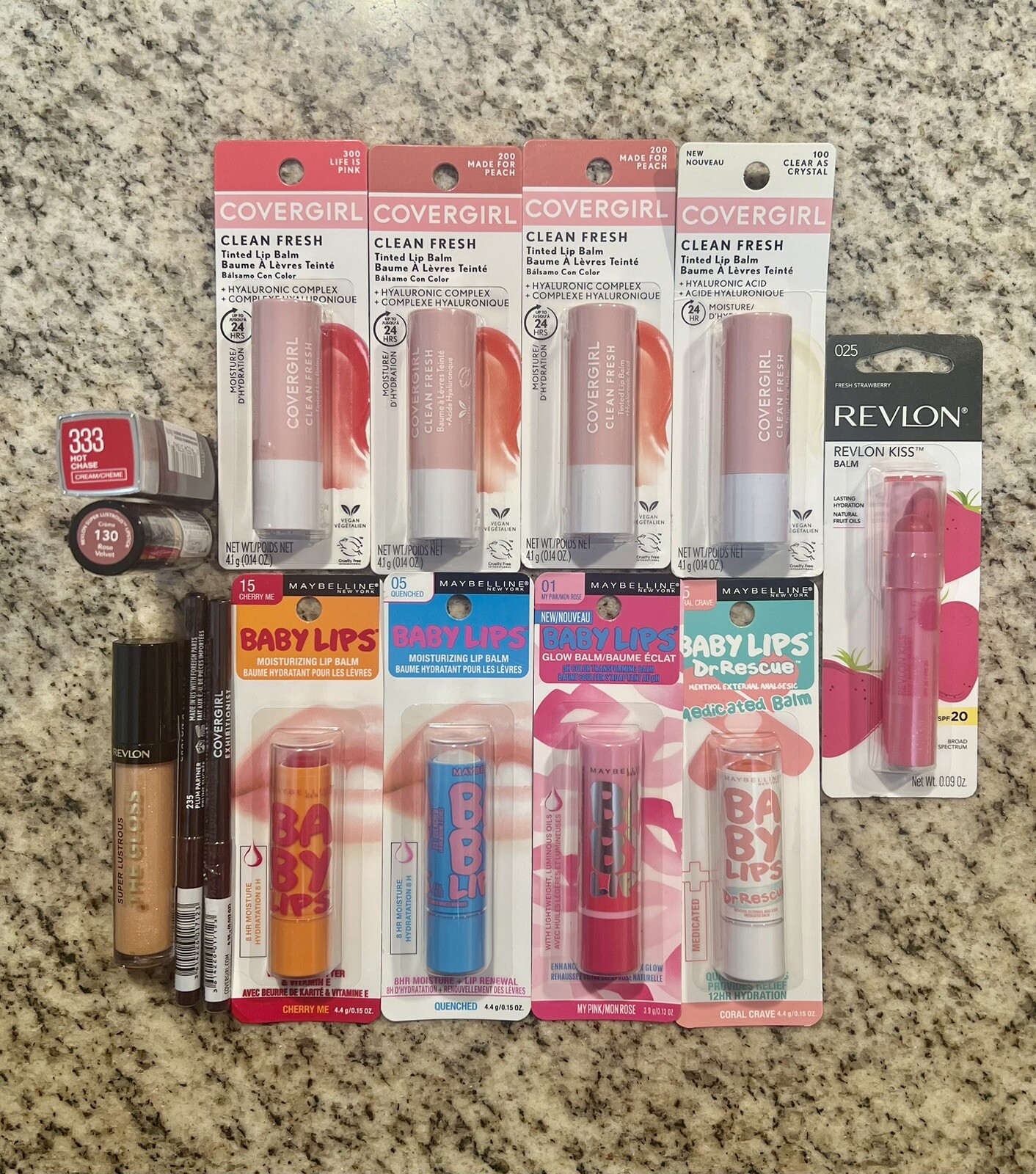 Lot Of 14 Drugstore Lip Balms Lipsticks And Liners – Covergirl Maybelline Revlon