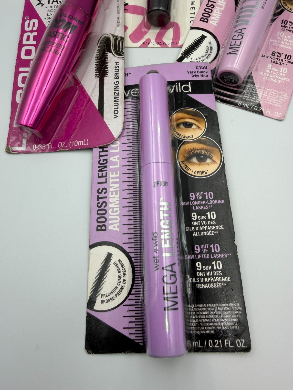 4PCS Mixed Mascara Lot Wet N Wild Mega Volume Mascara, LA Colors Boomtastic, etc