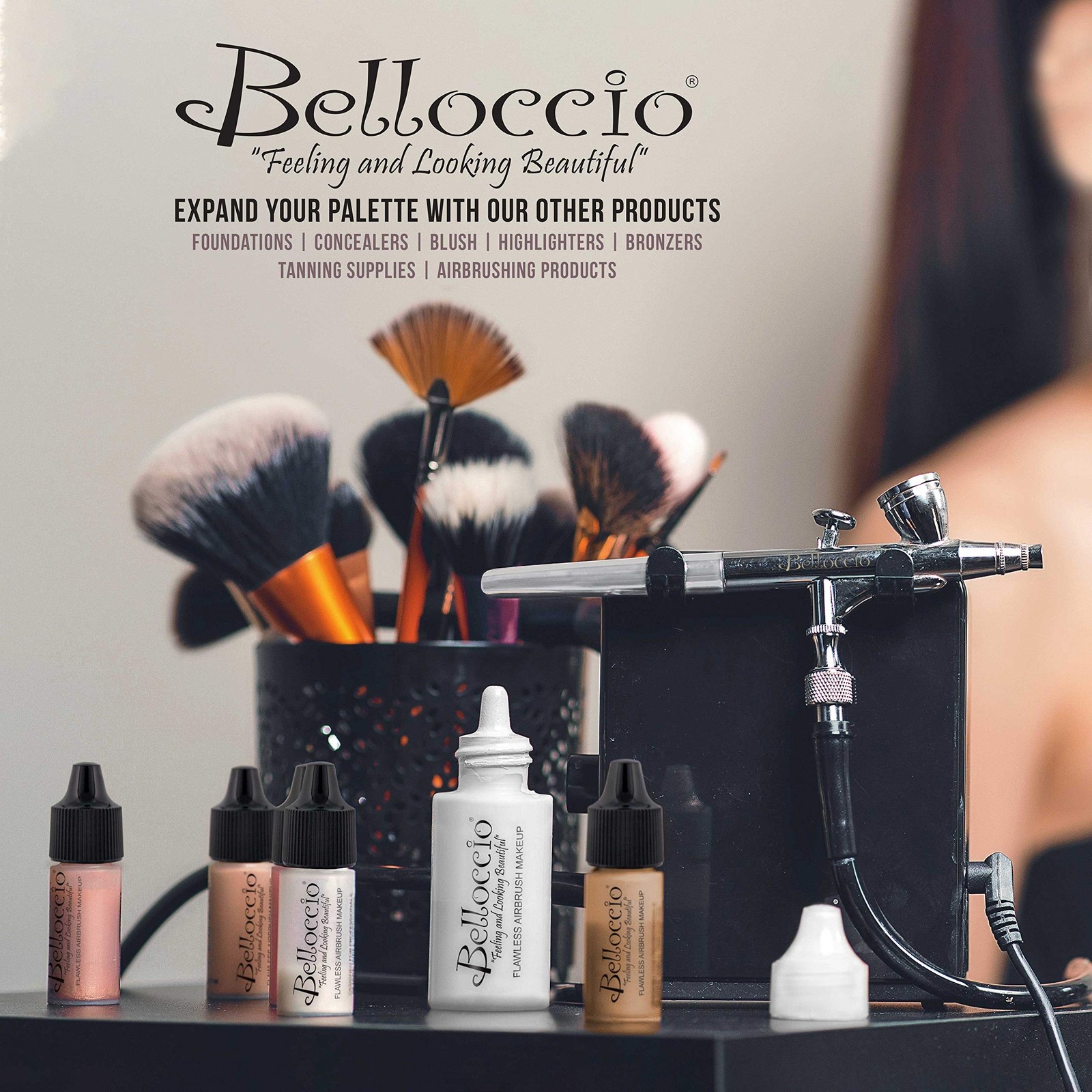 Belloccio Tan Color Shade Foundation Set – Professional Cosmetic Airbrush Mak…