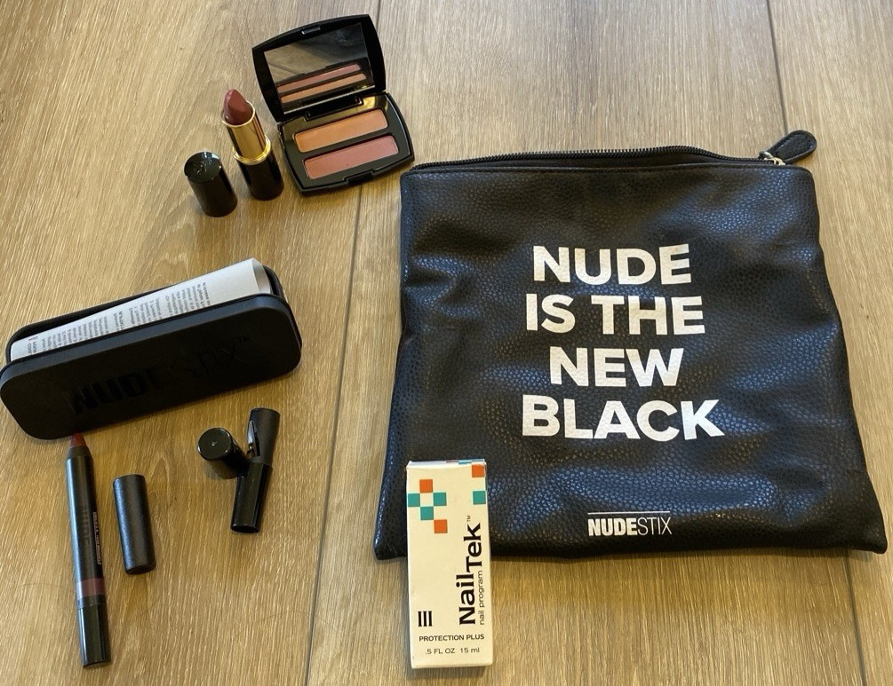 Makeup Bundle – Lancôme Lipstick, Blush-Nudestix Lip Pencil & Case, Travel Bag