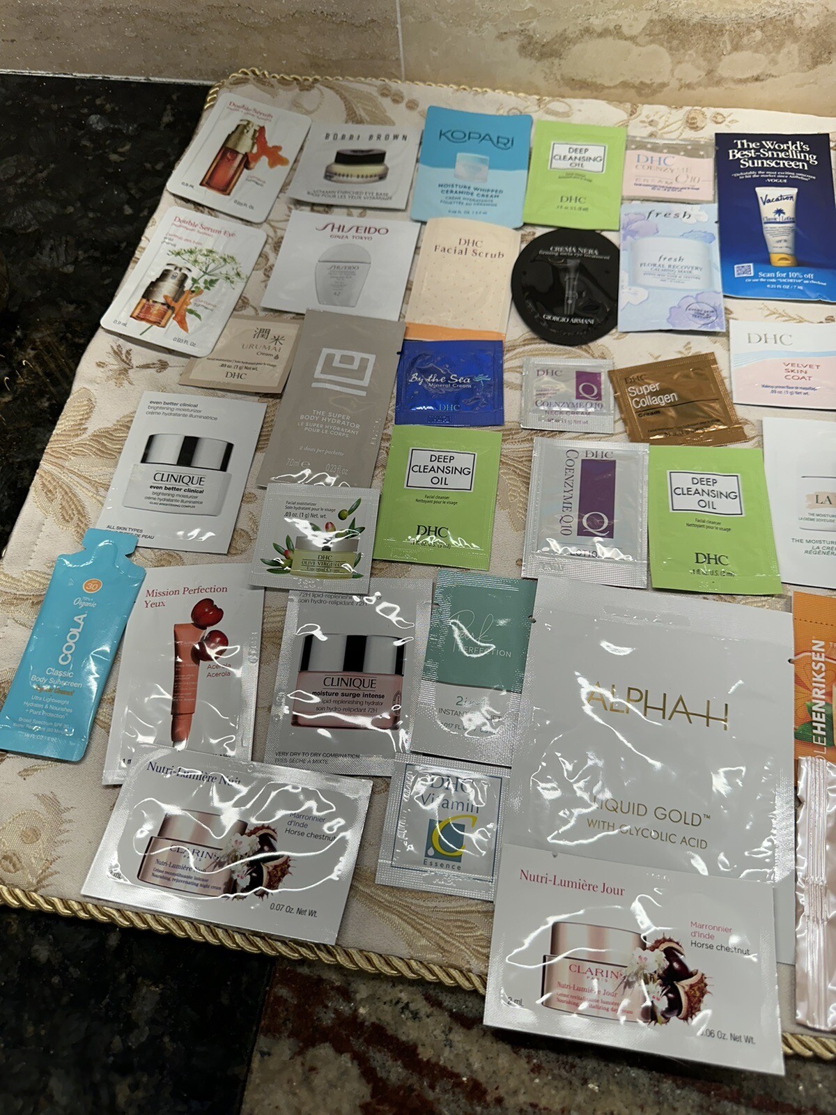 Skincare Lot Of 38 Samples La Mer, Clarins, Clinique, DHC, And More