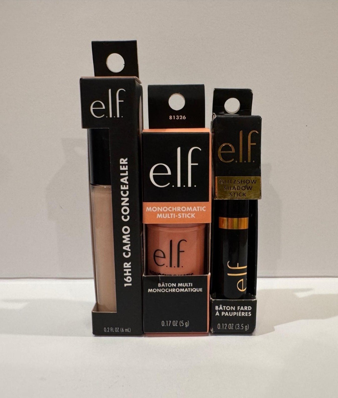 e.l.f. 16HR Camo Concealer Tan Latte, Multi-Stick Glistening Peach, Shadow Stick