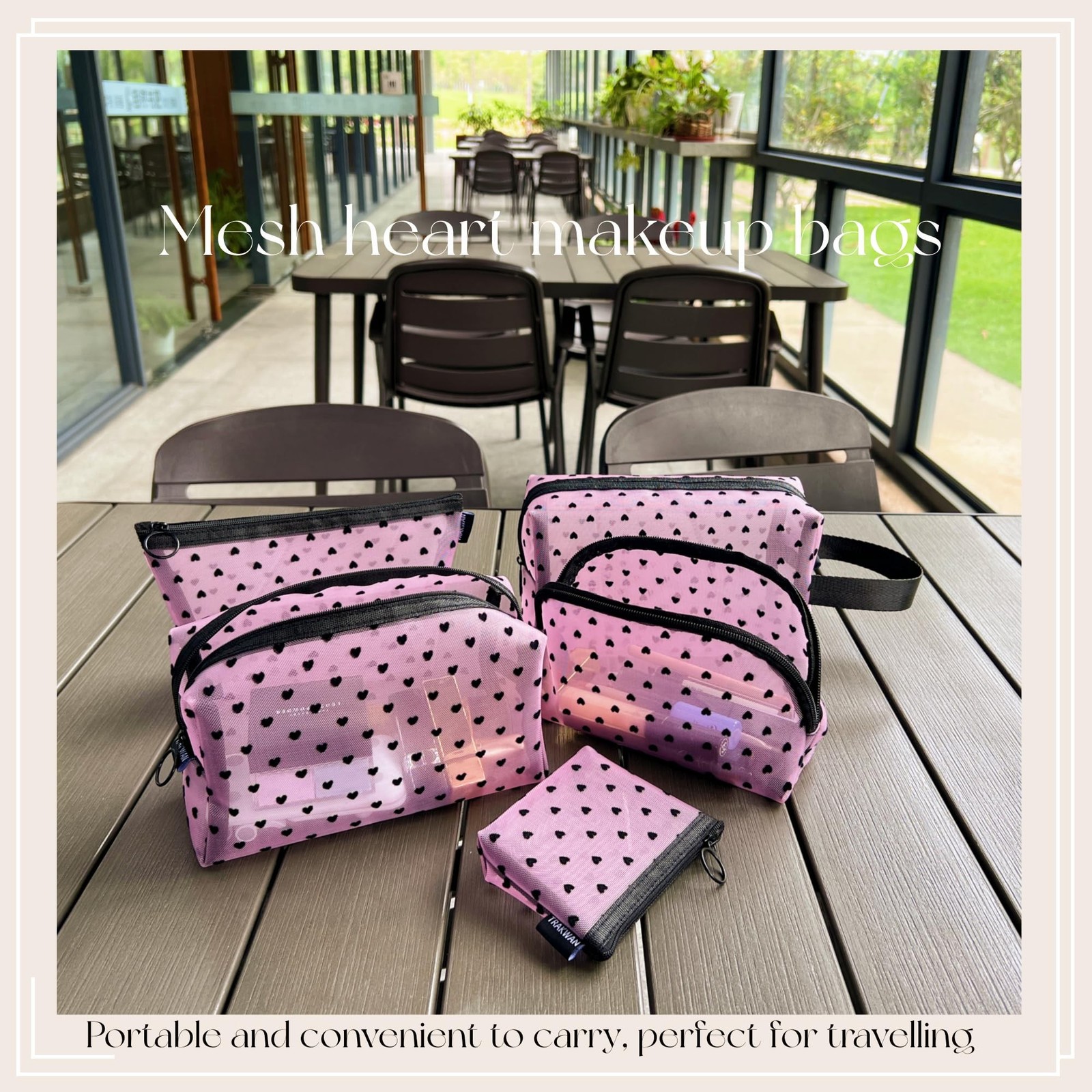 5 Pieces Mesh Heart Makeup Bags Sets, Zipper Mesh Cosmetic Bag Toiletry Bag, …