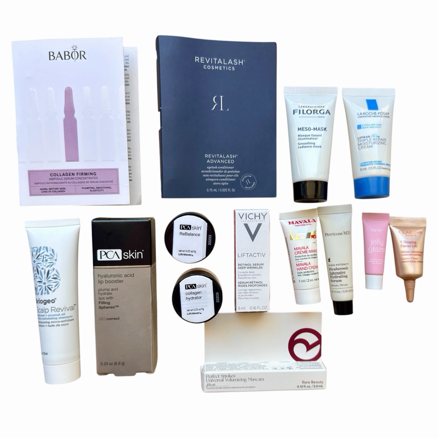 GIANT Lot of 71 Luxury Beauty Samples Skincare Make Up Perfume + Cosmetic Bag