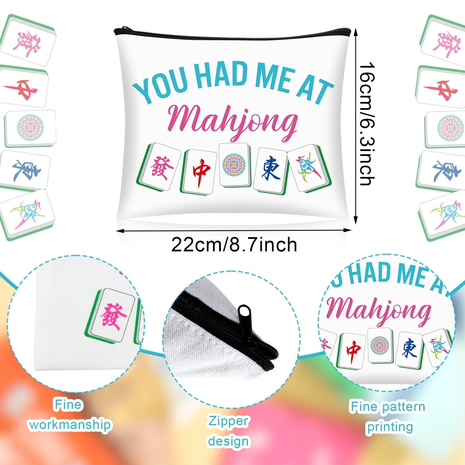 9 Pcs Mahjong Cosmetic Bag Gifts for Women Mahjong Makeup Bag Mah Jong Zipper…