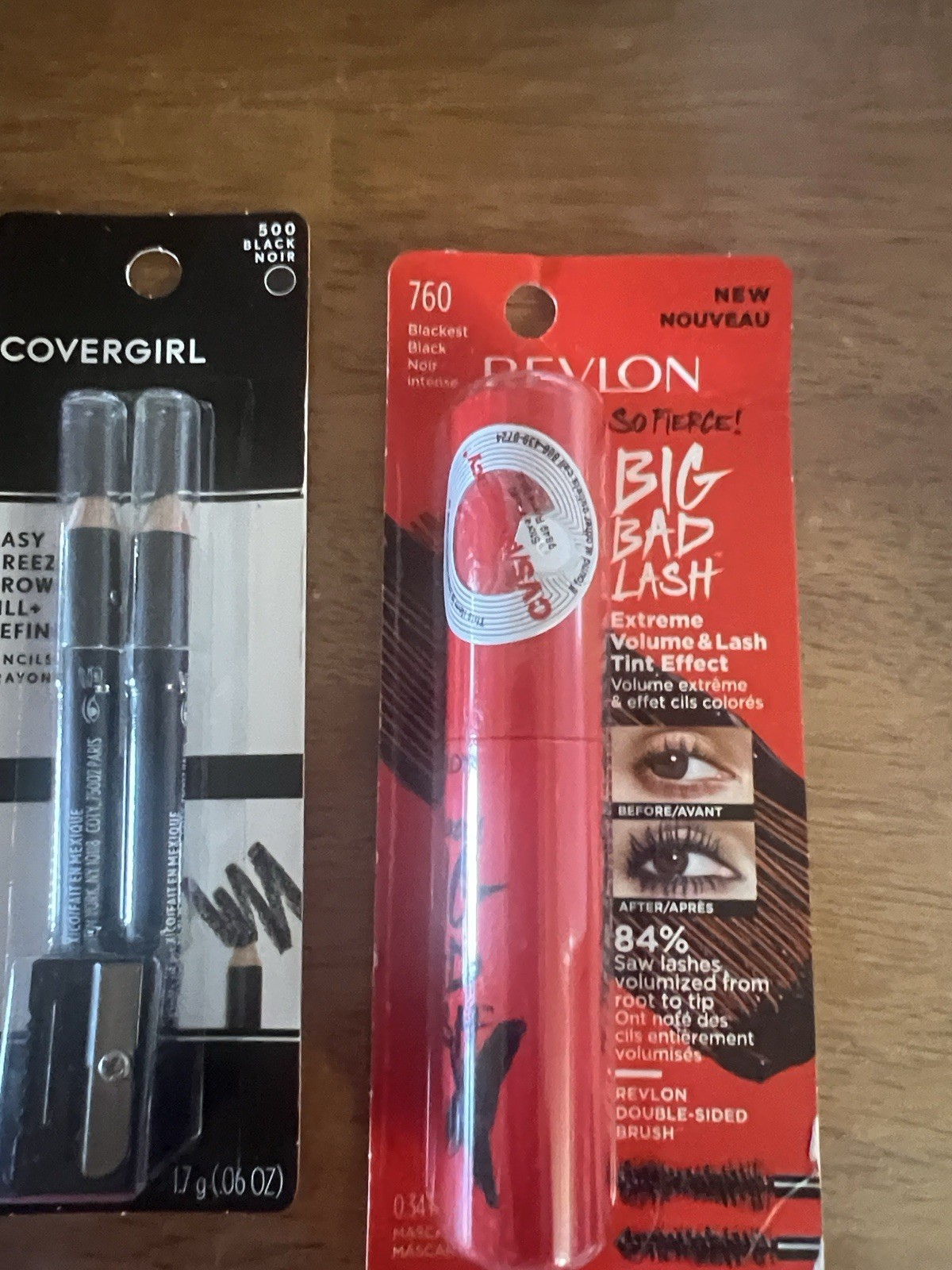 Covergirl Brow Pencils 506/500, Revlon So Fierce Mascara 760, e.l.f. Palette