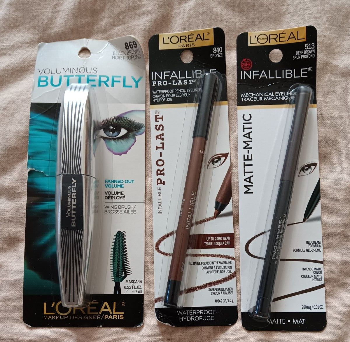 L’oreal Paris Lot #869 Black Brown Mascara #840 Bronze #513 Deep Brown Eyeliner