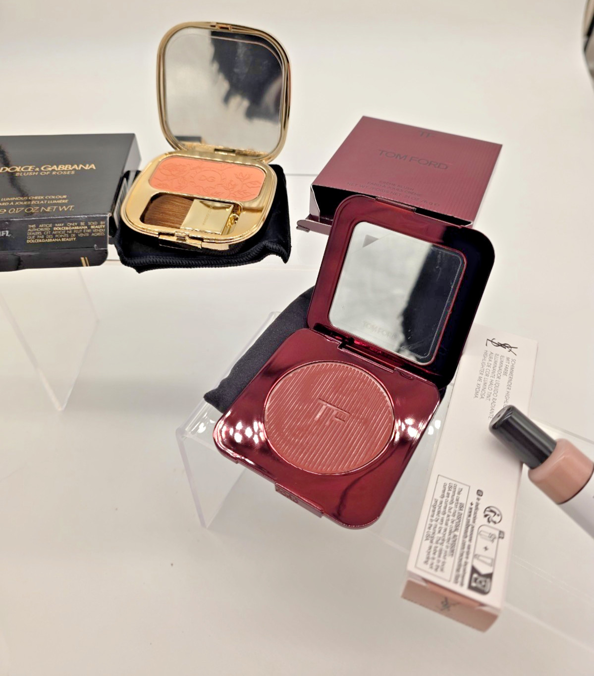 Tom Ford Crème Blush + Dolce & Gabbana Blush of Roses + YSL Halo Tint Highlight