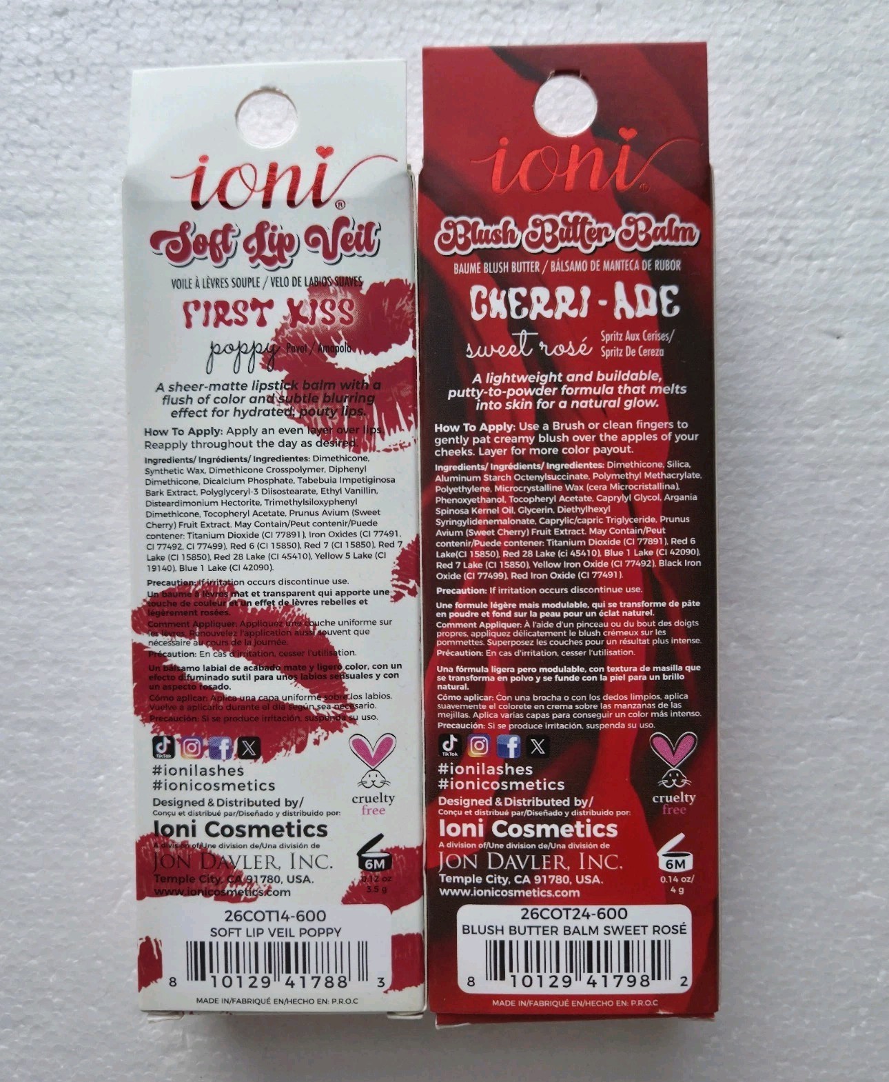 NIB Kokie Lip Stain Wildflower/Ioni Soft Lip Veil Poppy/Blush Balm Sweet Rosé