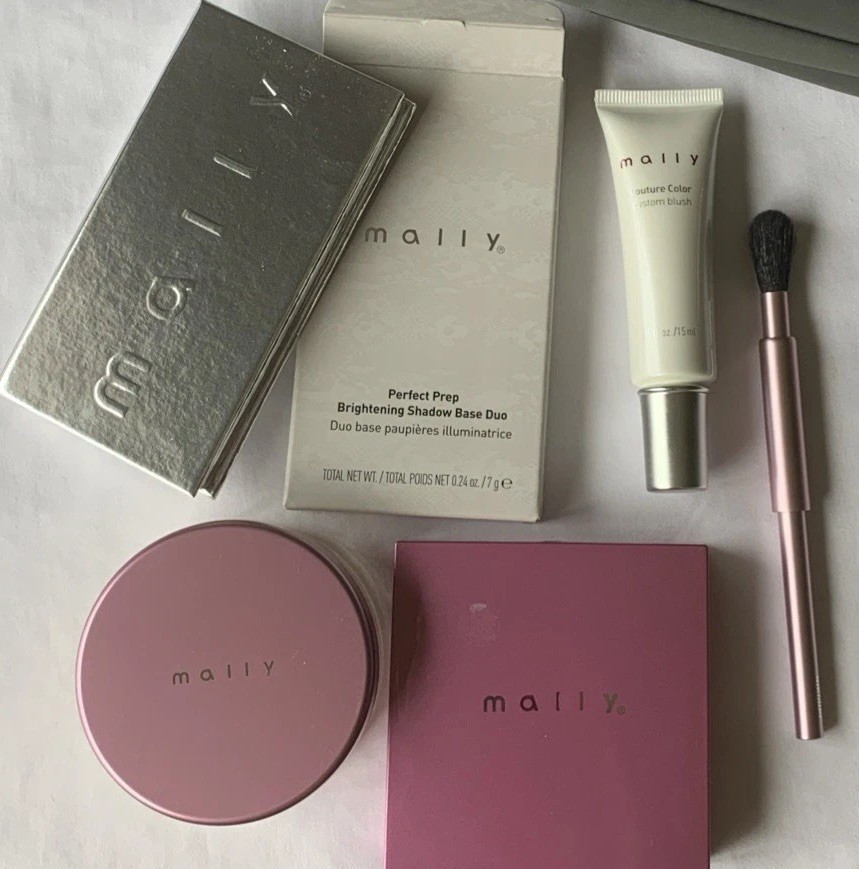 Mally Makeup Bundle! Poreless-ph Blush-Pdr-Eye Prep Duo-Brush & Makeup Bag-6pc