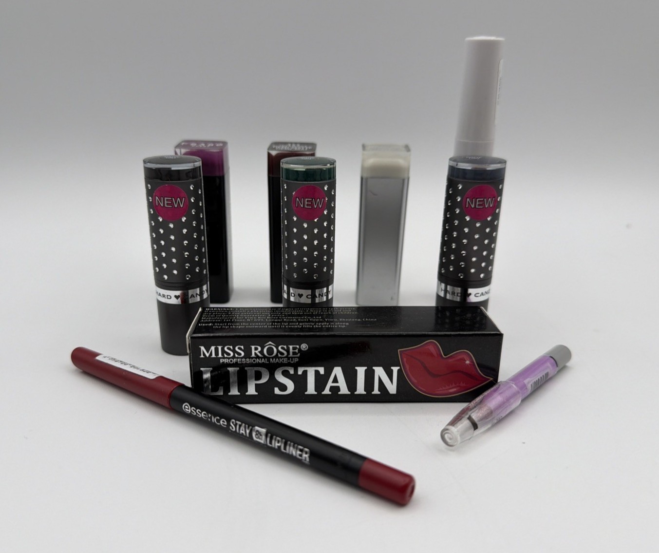 Goth Makeup Lip Lot 10pc Hard Candy CoverGirl Miss Rose Essence Black Purple Set