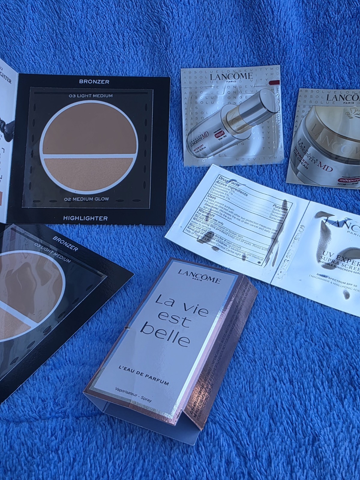 Lancôme Samples: La Vie Est Belle, UV Expert, Absolue, Bronzer