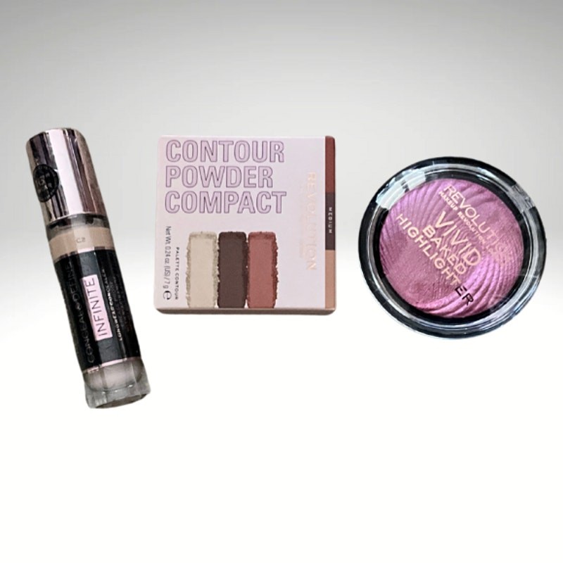 NEW Revolution 3 Pieces Baked Highlighter | Contour Compact | Conceal and Defend