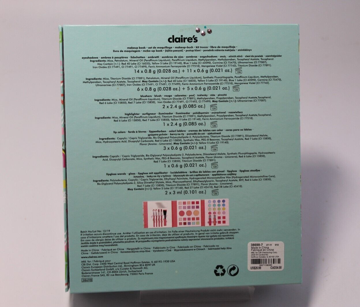Claire’s Radiate Positivity 50 Piece Makeup Book for Girls Big Variety Kit