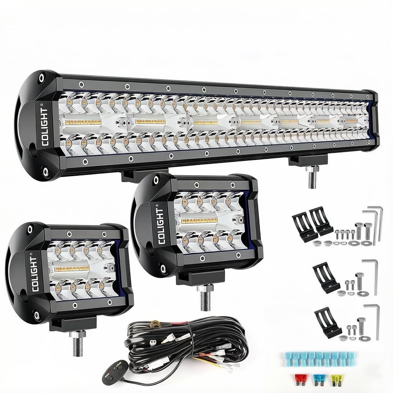 CO LIGHT 20 Inch LED Light Bar Combo with 2×4 Inch LED Pod | White Amber Stro…