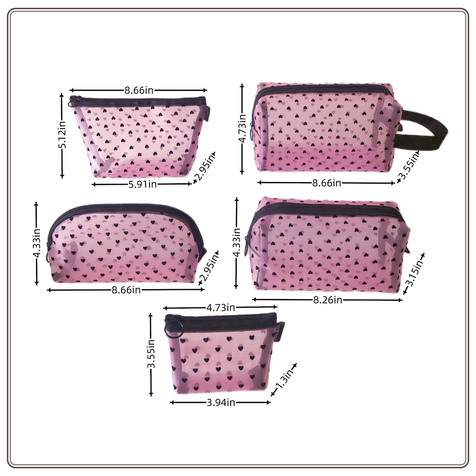 5 Pieces Mesh Heart Makeup Bags Sets, Zipper Mesh Cosmetic Bag Toiletry Bag, …