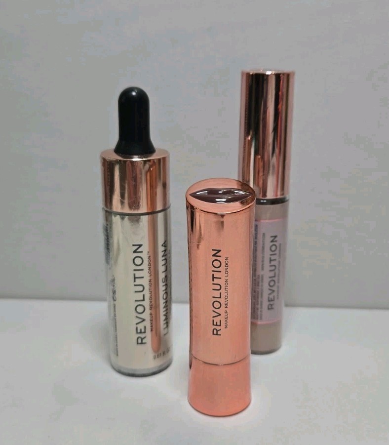 Revolution London 3 pieces. Lip Color~Conceal & Hydrate~Luminous Highlighter