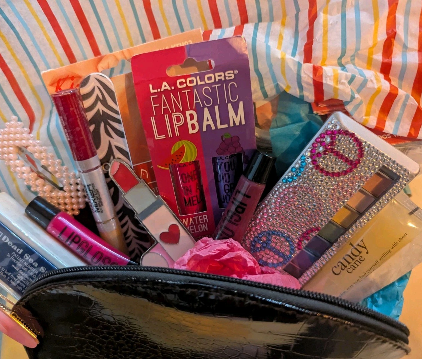 Nostalgia Y2K Cosmetic 14 PC GIFT BAG Claires, Vtg L.A Colors L’Oreal Lip Gloss