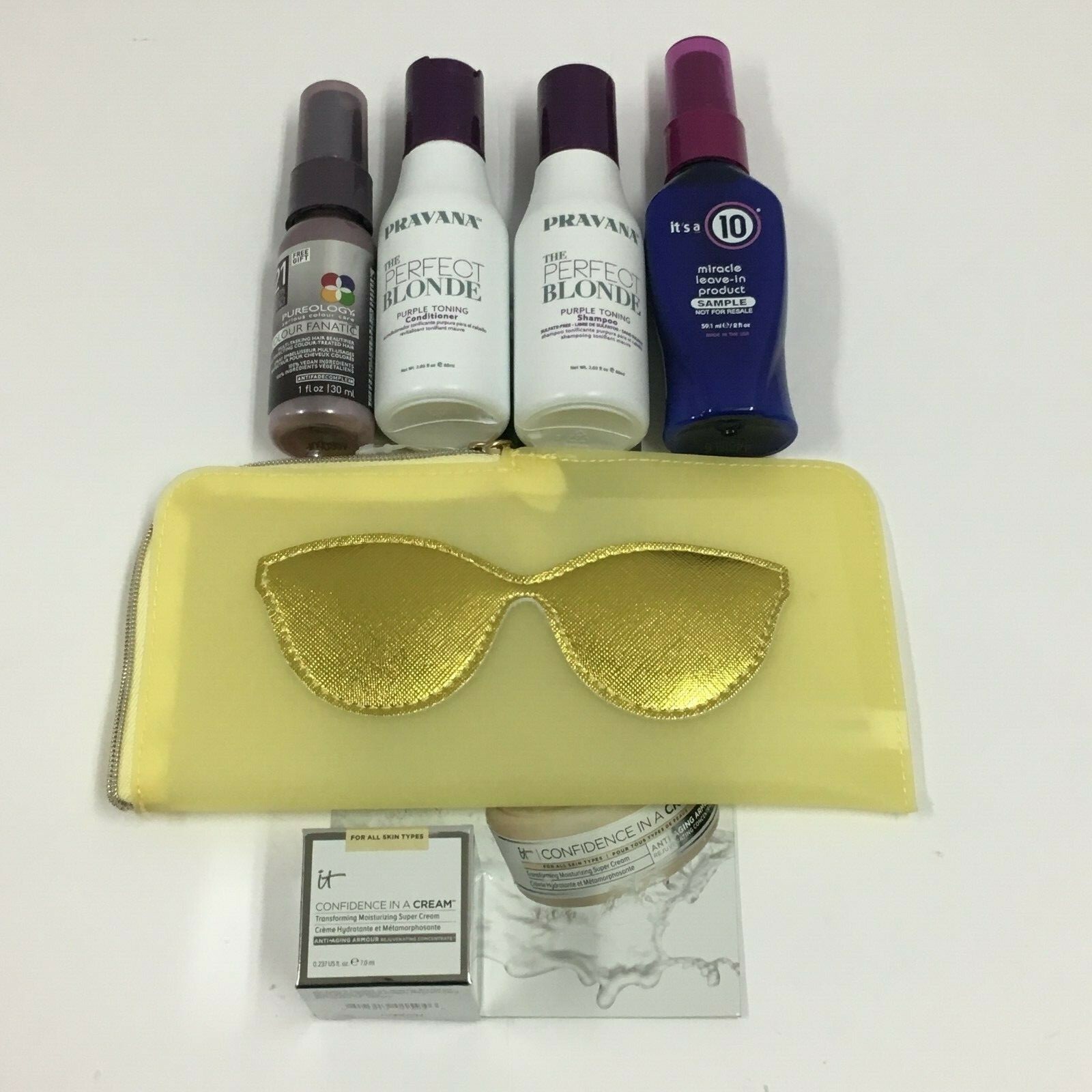 Mixed Beauty Lot Pravana, Pureology, It’s a 10, Yellow Sunglasses & Makeup Bag