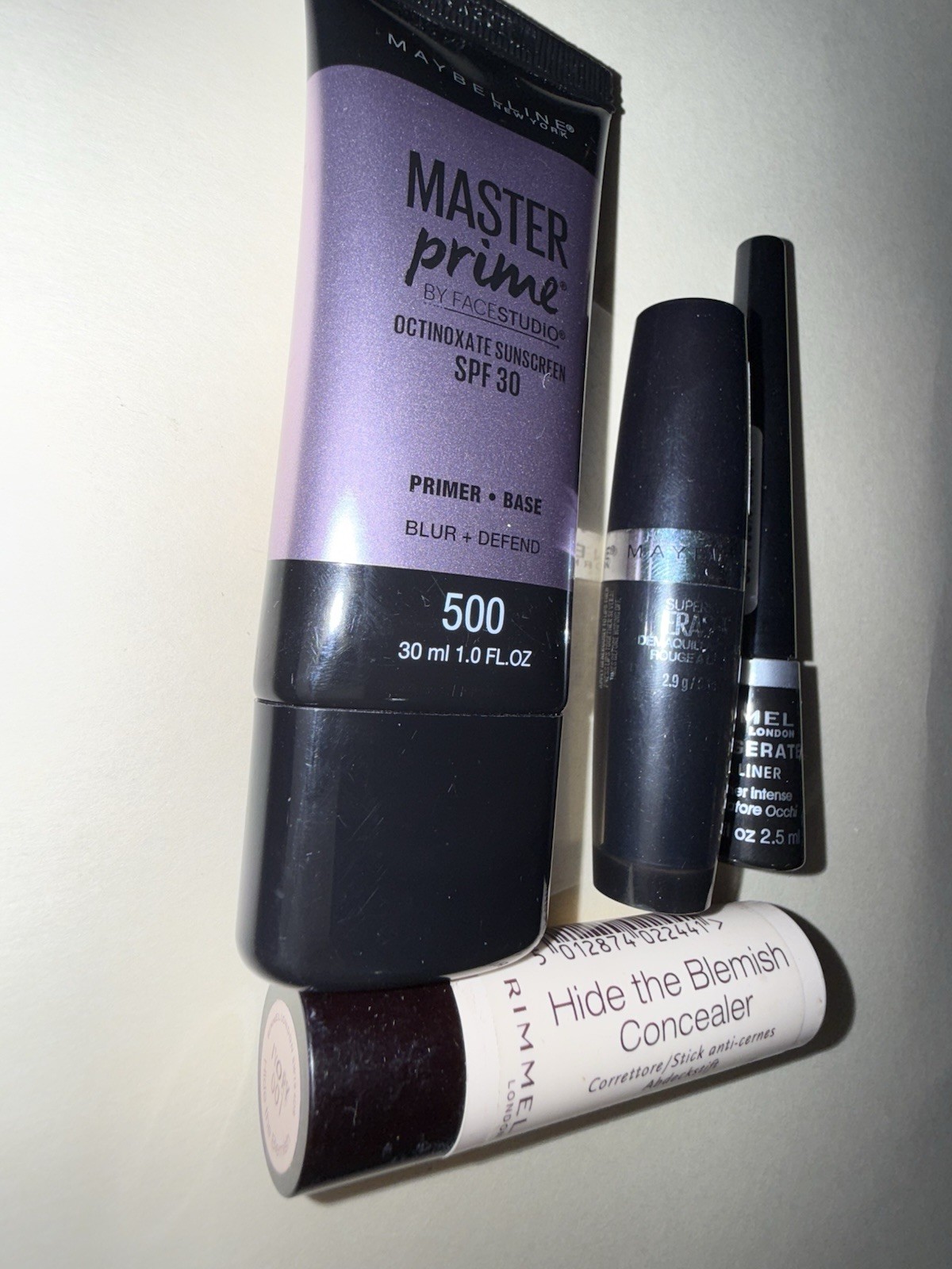Lot Of 4 Makeup Rimmel Maybeline New York Eyeliner Primer Base Concealer Eraser