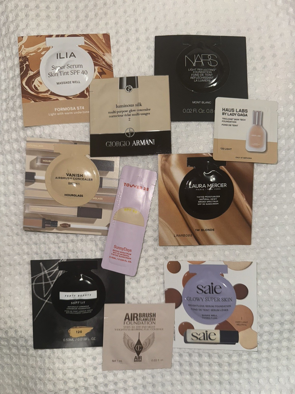 Lot of 10 High-End Foundation/Concealer Samples (Light Shades)