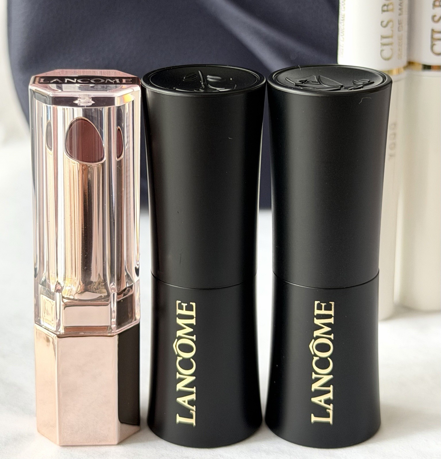 8PC LANCOME Set/Lipsticks/Cils Booster XL/Lip Idole Butterglow Lip Balm/Bag