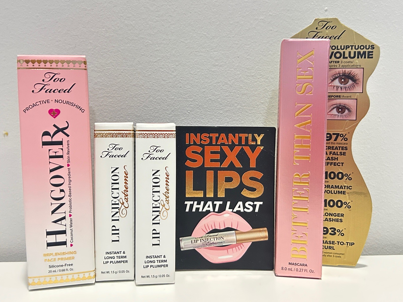 Too Faced Better Than Sex Mascara, Hangover RX, Lip Injection Extreme 4pc NEW