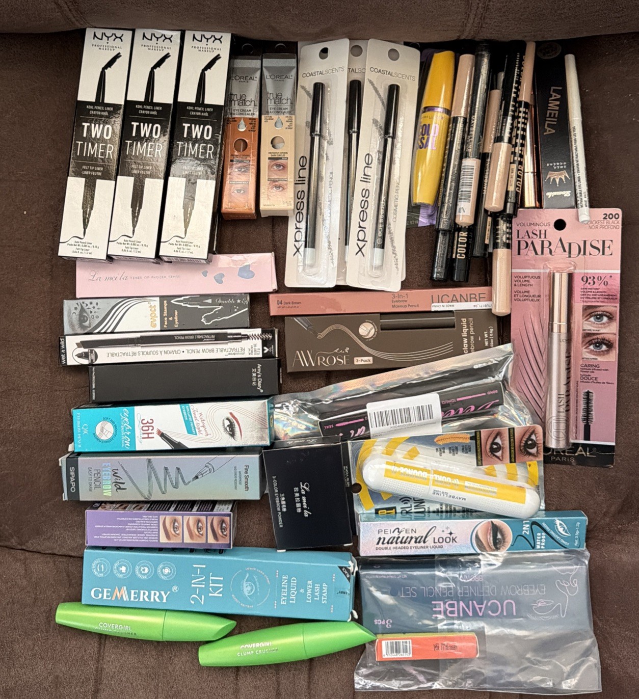 Lot of 45 Piece New Eye & Brow Makeup Products Eyeliner Mascara Maybelline NYX