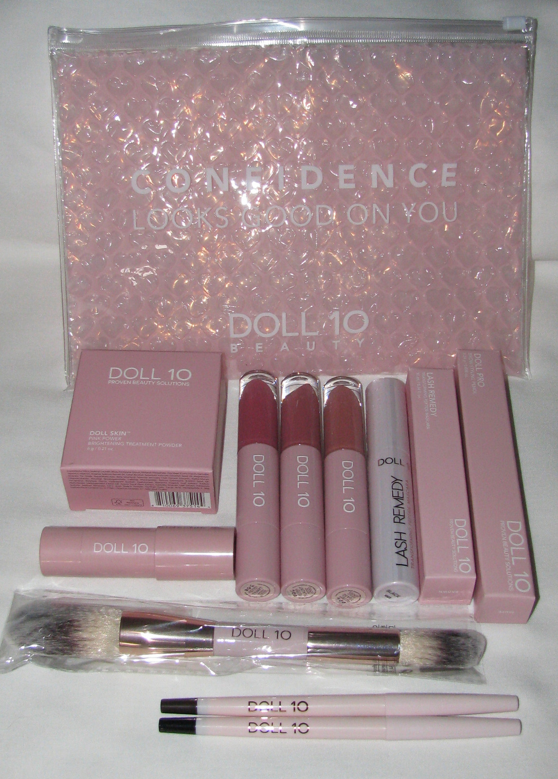 DOLL 10 Makeup Collection Face/Eyes/Cheeks/Lips Double-Ended Powder Brush 12PC