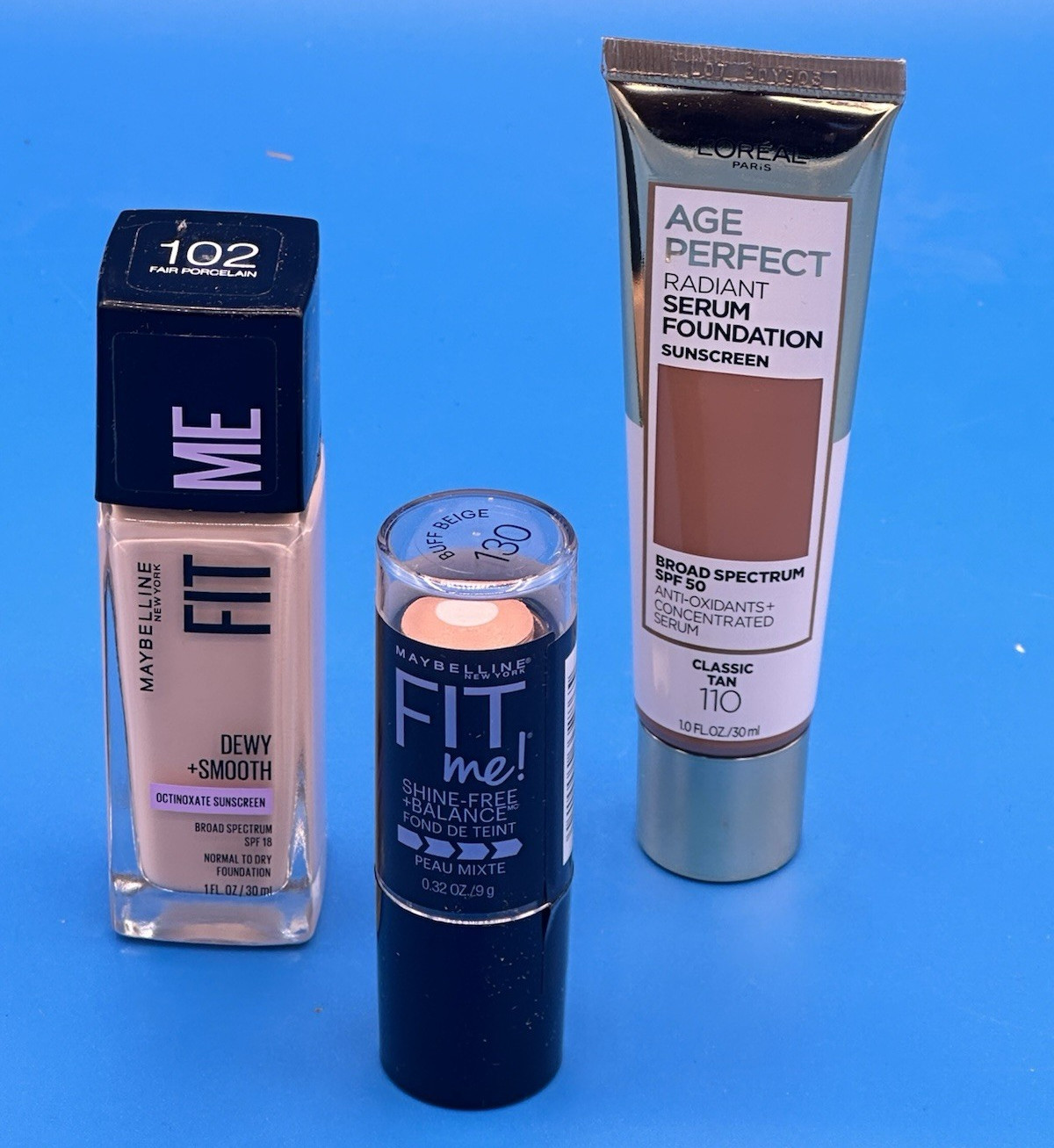 Maybelline Fit Me Dewy+Smooth SPF 18 & Stick + L’Oréal Age Perfect SPF 50 Bundle