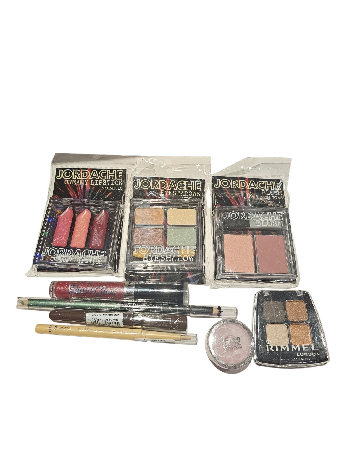 Assorted Makeup Lot 9 Pcs Jane Rimmel Jordache Eyeliner Lip Gloss Blush