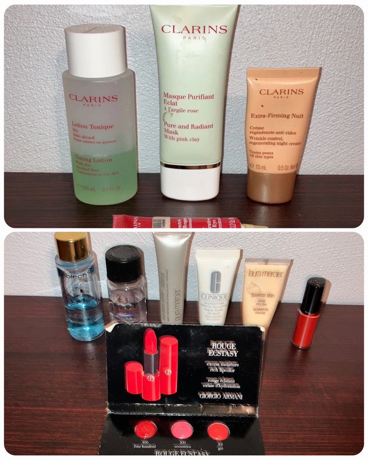 13pc Designer Beauty Lot: Clarins Skincare, Laura Mercier, Armani, Bobbi Brown