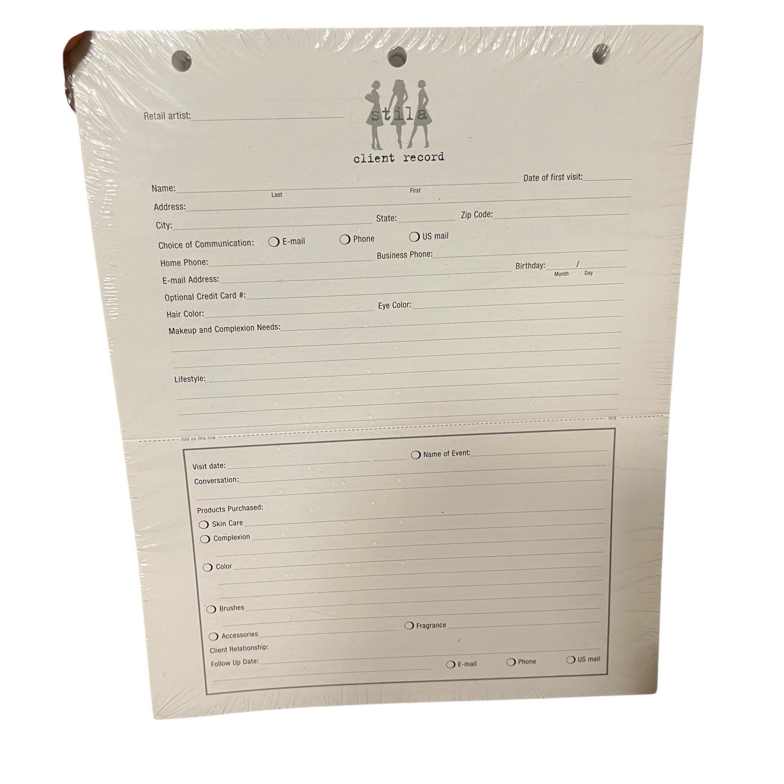 Stila | Vintage Client Makeup Record Forms Makeup Artist Paper Early 2000s