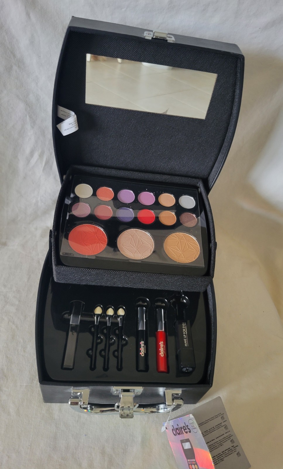 NEW Claires 22 Pc Makeup Set Studded Black Case Eyeshadow Mascara Lip Gloss $50