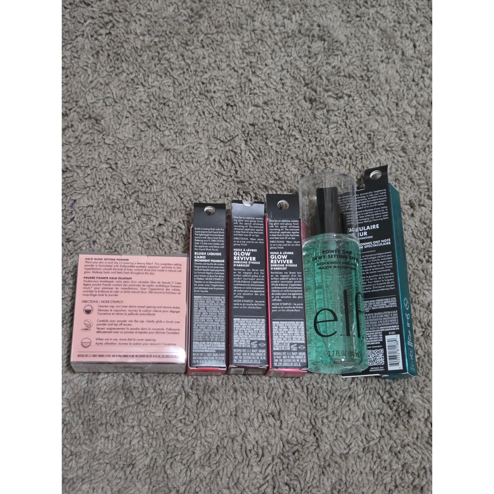 e.l.f. Cosmetics Face Makeup Bundle Setting Powder, Spray, Lips, Cheeks, Mascara