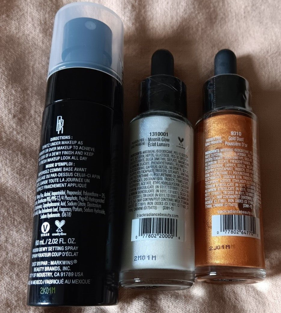 Black Radiance Dewy Setting Spray Gold Dust Moonlit Glow Liquid Highlighter Lot