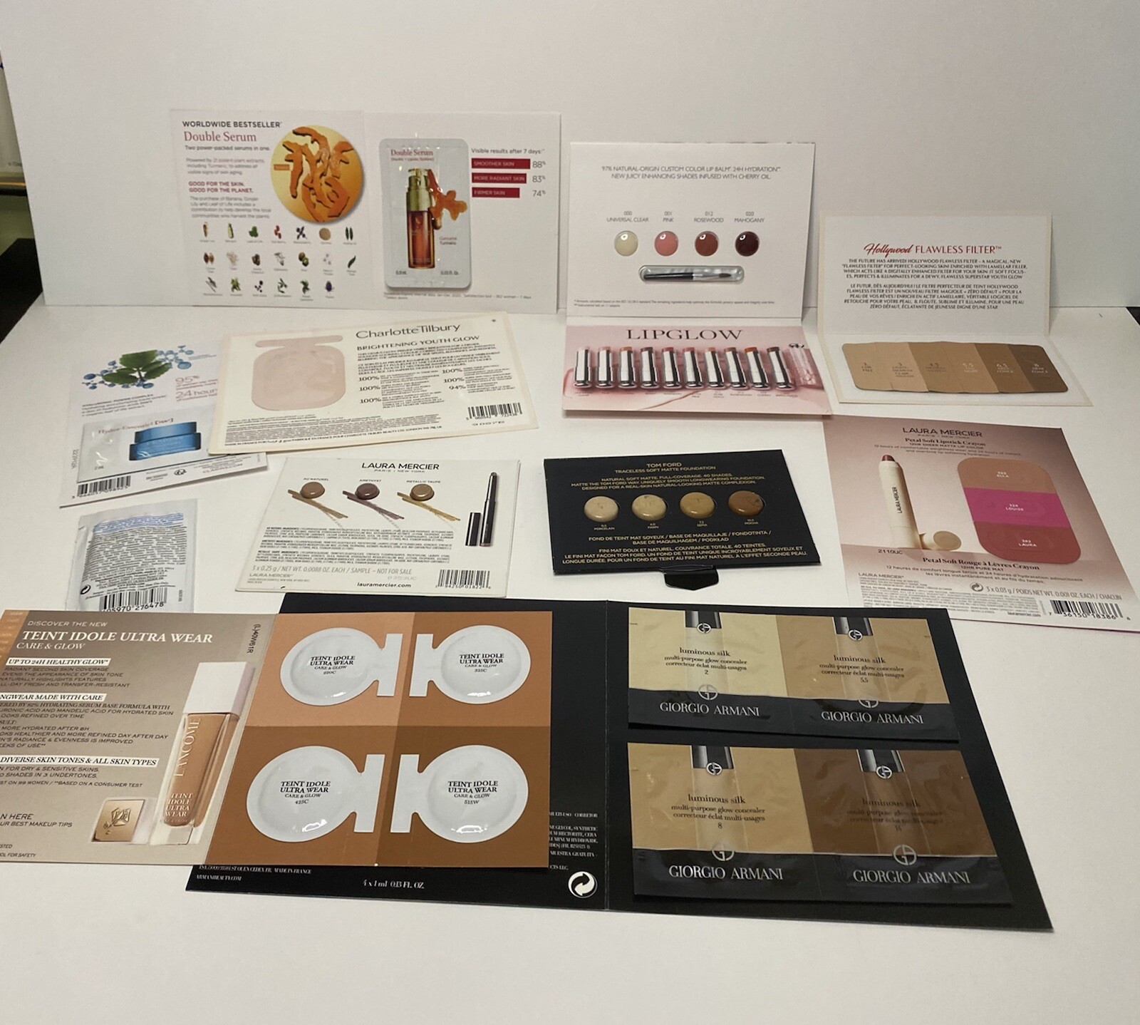 10 Pcs Beauty Makeup Skin Samples Dior Tilbury Armani Lancome Clarins FREE BONUS