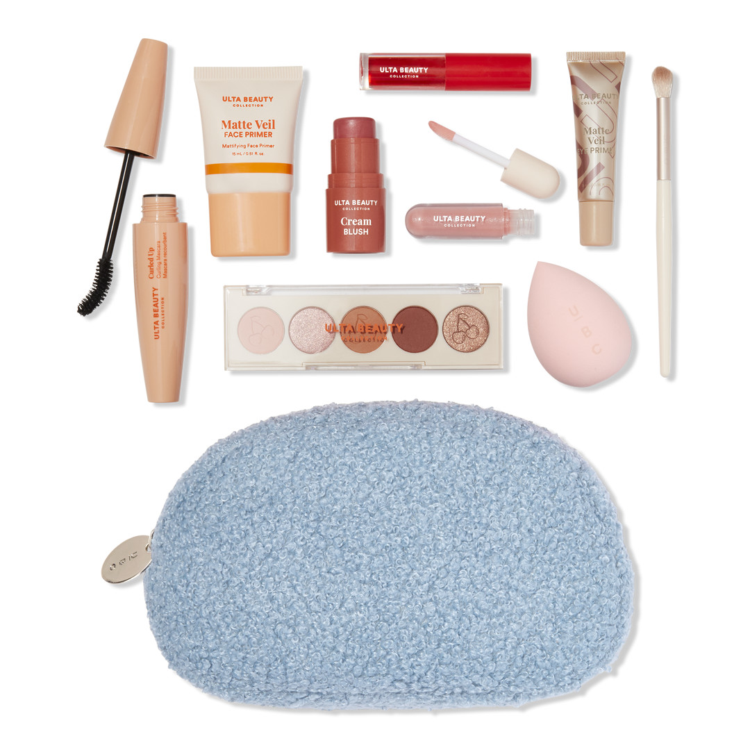 NEW Ulta Branded Gift set with full and sample size pieces + zip cosmetics bag